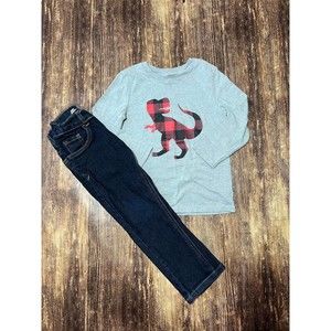 Cat & Jack Dino long sleeve & dark wash jeans size 4T